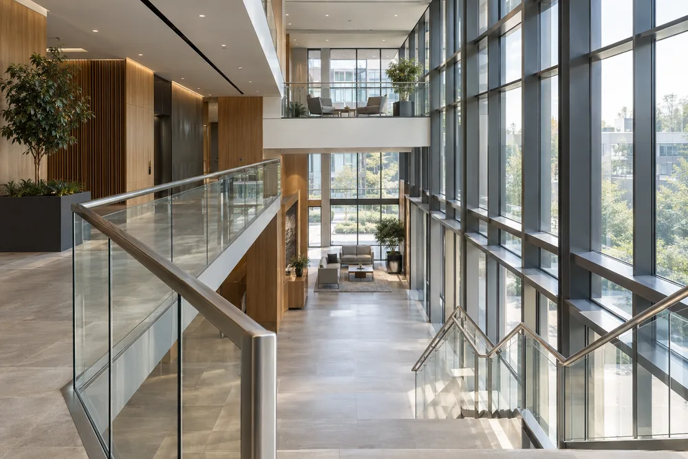 Well-maintained commercial atrium, architectural concept image